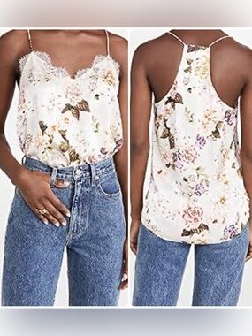 Cami NYC White Floral Lace-Trim Satin Racerback Cami (127)